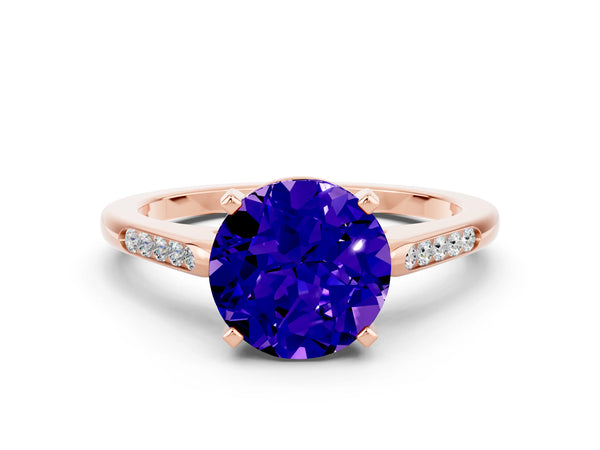 Rose gold Round Cut Tanzanite Solitaire Ring with Channel Set Round Band and Prong Setting