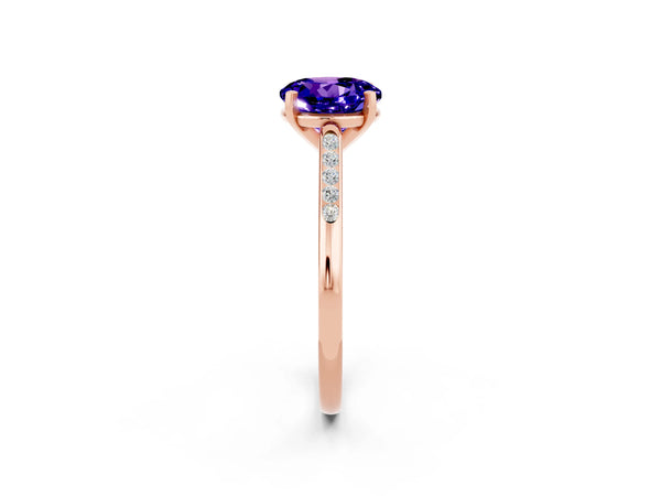 Rose gold Round Cut Tanzanite Solitaire Ring with Channel Set Round Band and Prong Setting