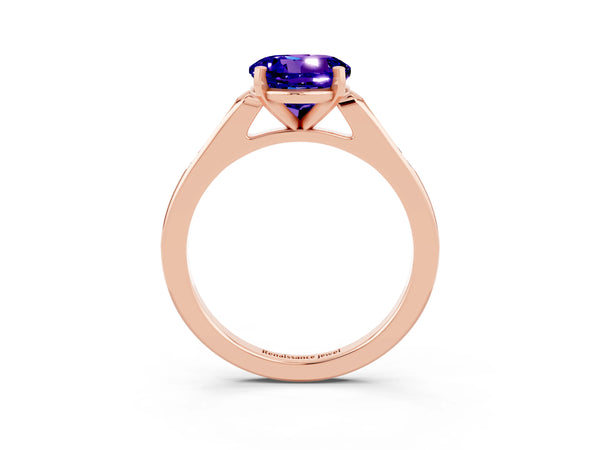 Rose gold Round Cut Tanzanite Solitaire Ring with Channel Set Round Band and Prong Setting