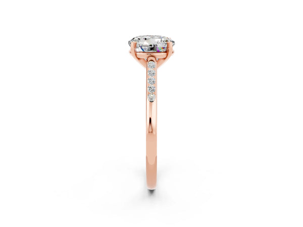 Rose gold Round Cut Moissanite Solitaire Ring with Channel Set Round Band and Prong Setting