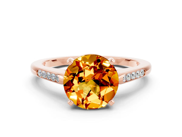 Rose gold Round Cut Citrine Solitaire Ring with Channel Set Round Band and Prong Setting