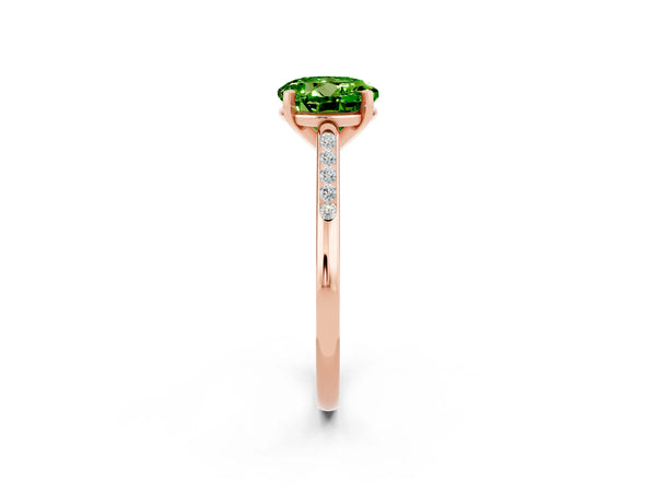 Rose gold Round Cut Peridot Solitaire Ring with Channel Set Round Band and Prong Setting