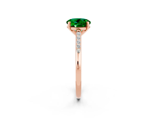 Rose gold Round Cut Emerald Solitaire Ring with Channel Set Round Band and Prong Setting