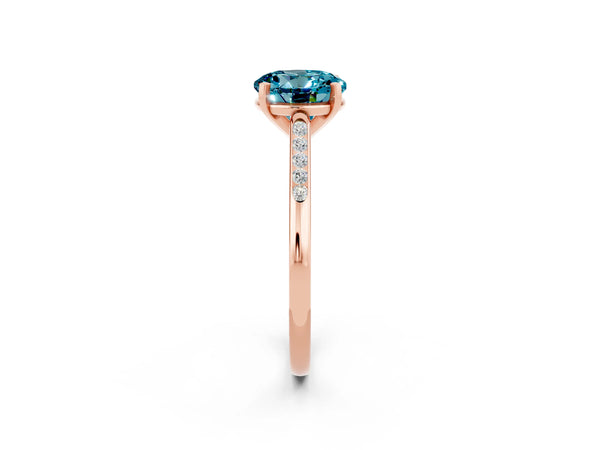 Rose gold Round Cut Blue Topaz Solitaire Ring with Channel Set Round Band and Prong Setting