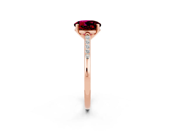 Rose gold Round Cut Garnet Solitaire Ring with Channel Set Round Band and Prong Setting