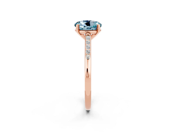 Rose gold Round Cut Aquamarine Solitaire Ring with Channel Set Round Band and Prong Setting