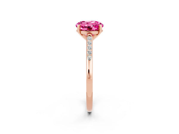 Rose gold Round Cut Pink Sapphire Solitaire Ring with Channel Set Round Band and Prong Setting