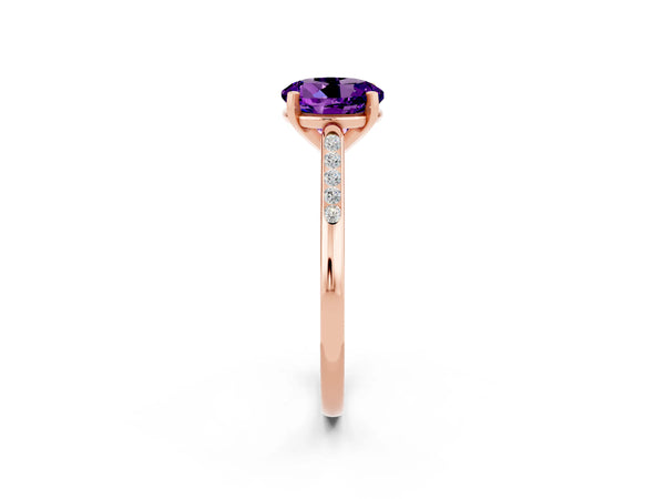 Rose gold Round Cut Amethyst Solitaire Ring with Channel Set Round Band and Prong Setting