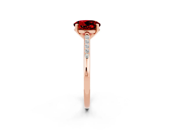 Rose gold Round Cut Ruby Solitaire Ring with Channel Set Round Band and Prong Setting