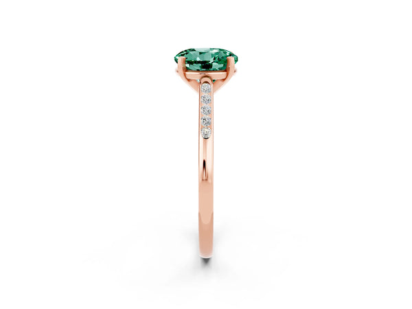 Rose gold Round Cut Green Sapphire Solitaire Ring with Channel Set Round Band and Prong Setting