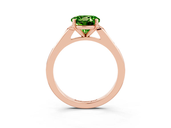 Rose gold Round Cut Peridot Solitaire Ring with Channel Set Round Band and Prong Setting