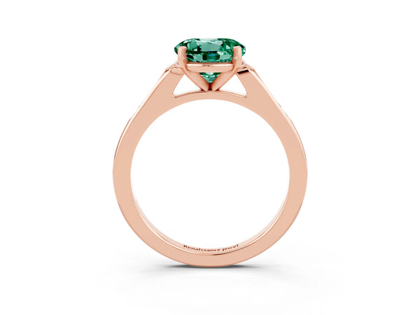 Rose gold Round Cut Green Sapphire Solitaire Ring with Channel Set Round Band and Prong Setting