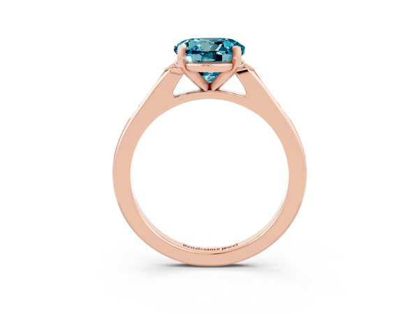 Rose gold Round Cut Blue Topaz Solitaire Ring with Channel Set Round Band and Prong Setting