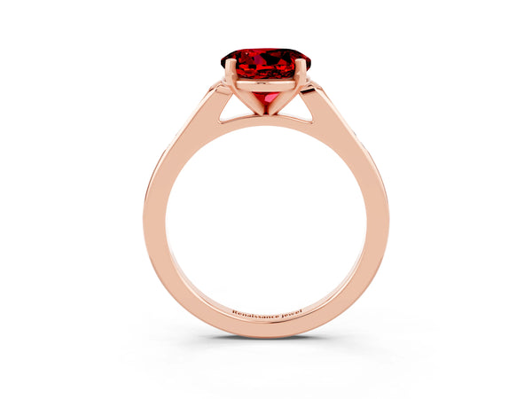 Rose gold Round Cut Ruby Solitaire Ring with Channel Set Round Band and Prong Setting