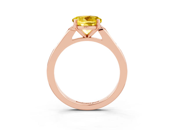 Rose gold Round Cut Yellow Sapphire Solitaire Ring with Channel Set Round Band and Prong Setting