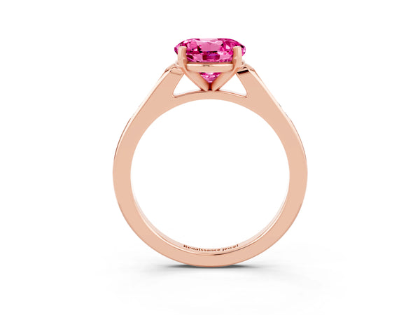 Rose gold Round Cut Pink Sapphire Solitaire Ring with Channel Set Round Band and Prong Setting