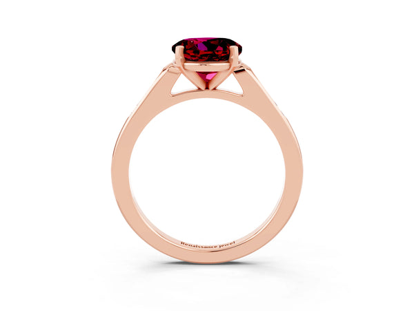 Rose gold Round Cut Garnet Solitaire Ring with Channel Set Round Band and Prong Setting