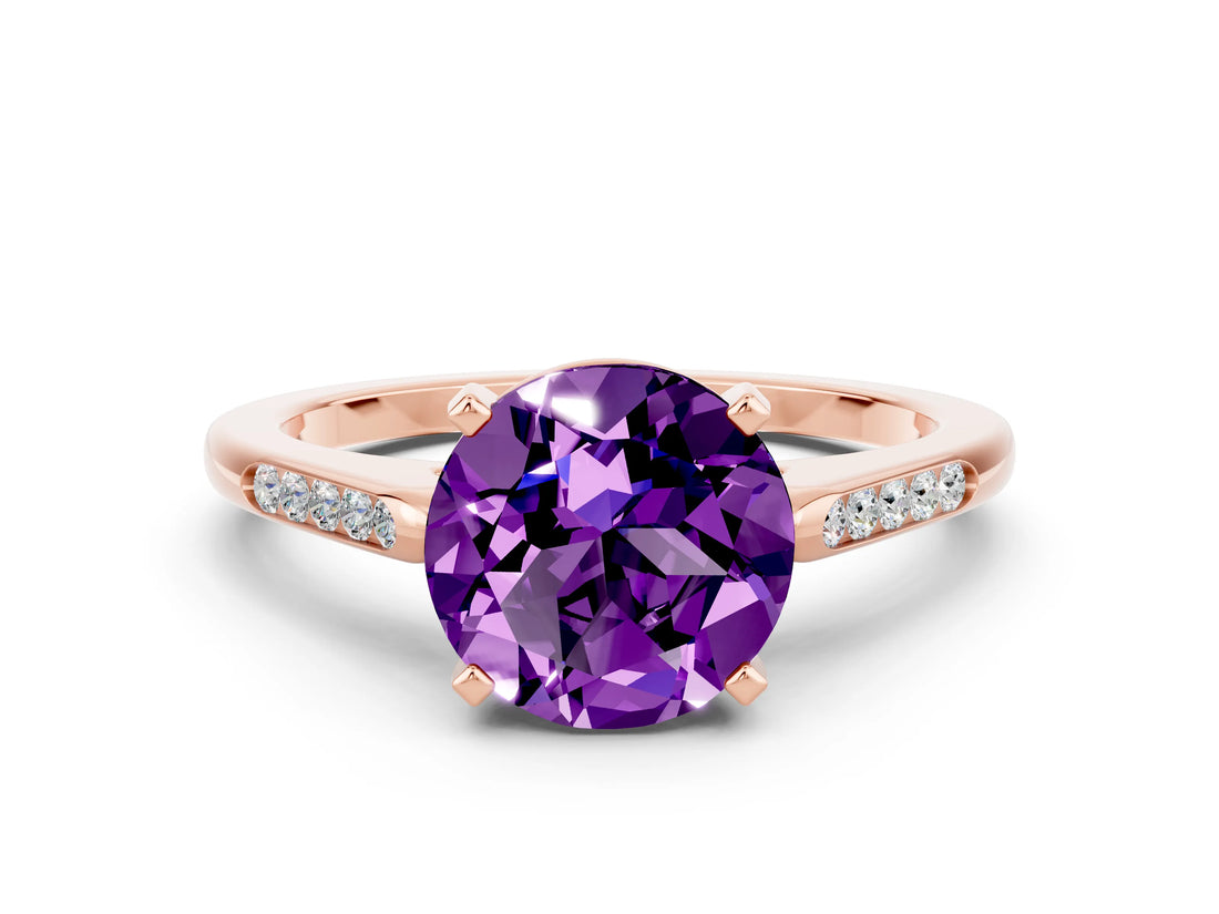 Rose gold Round Cut Cut Channel Set Solitaire Engagement Ring with Four-Prong Setting