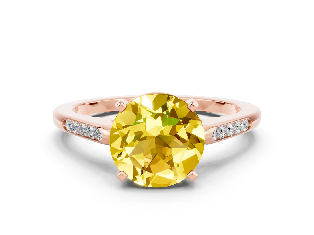 Rose gold Round Cut Cut Channel Set Solitaire Engagement Ring with Four-Prong Setting