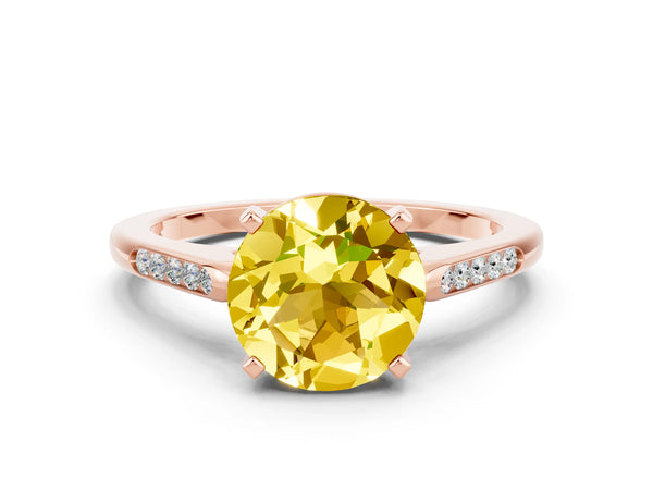 Rose gold Round Cut Yellow Sapphire Solitaire Ring with Channel Set Round Band and Prong Setting