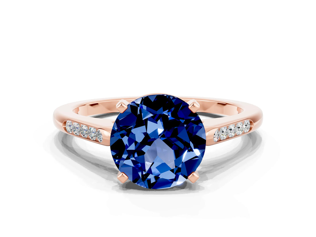 Rose gold Round Cut Cut Channel Set Solitaire Engagement Ring with Four-Prong Setting