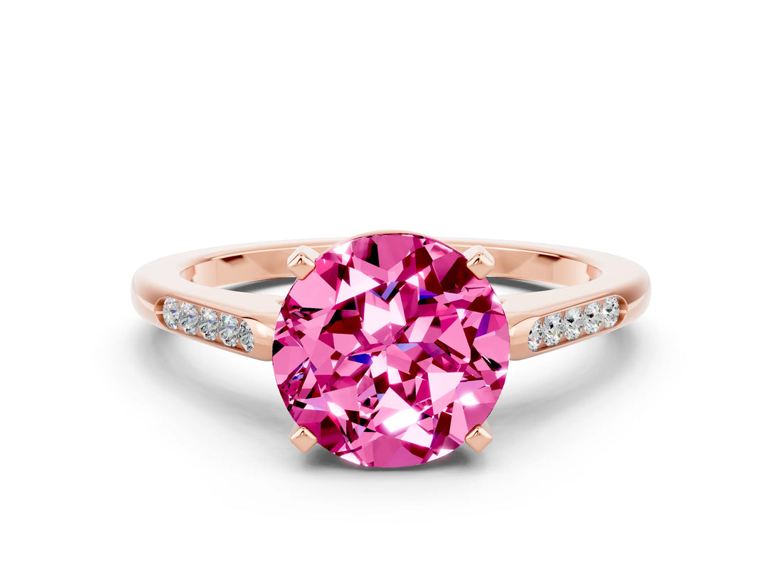 Rose gold Round Cut Cut Channel Set Solitaire Engagement Ring with Four-Prong Setting