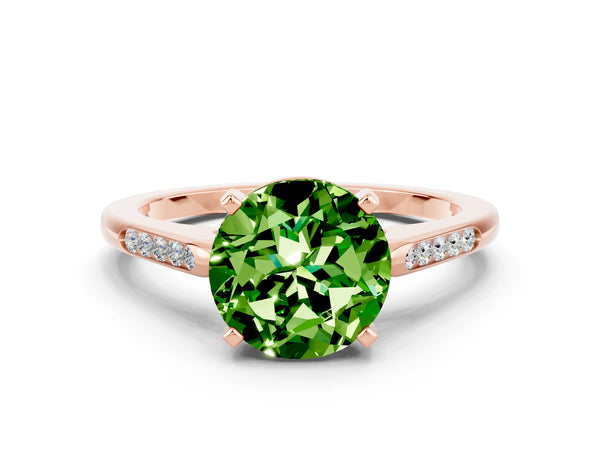 Rose gold Round Cut Peridot Solitaire Ring with Channel Set Round Band and Prong Setting