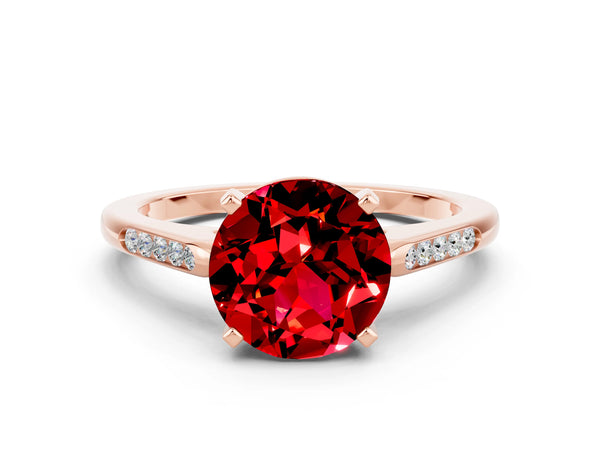 Rose gold Round Cut Ruby Solitaire Ring with Channel Set Round Band and Prong Setting
