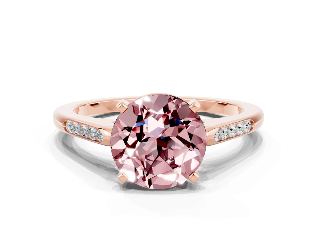 Rose gold Round Cut Cut Channel Set Solitaire Engagement Ring with Four-Prong Setting