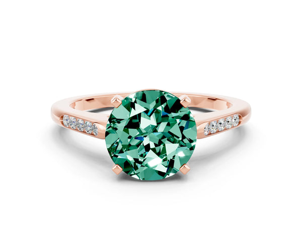 Rose gold Round Cut Green Sapphire Solitaire Ring with Channel Set Round Band and Prong Setting