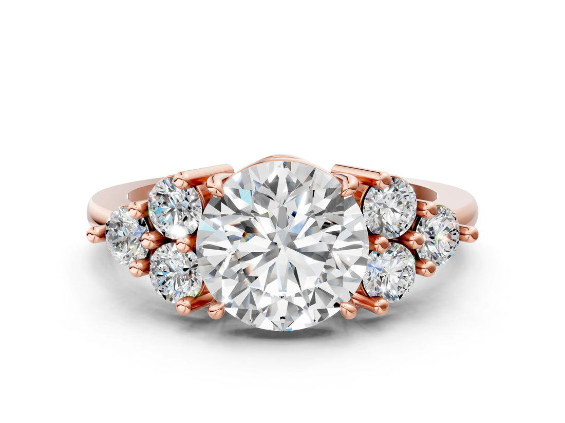 Rose gold Round Cut Cut Diamond Cluster Ring with Solitaire Band and Four-Prong Setting_3