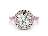 Rose gold Round Cut Cut Diamond Floral Halo Engagement Ring with Pavé Band and Prong Setting