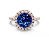 Rose gold Round Cut Cut Diamond Floral Halo Engagement Ring with Pavé Band and Prong Setting