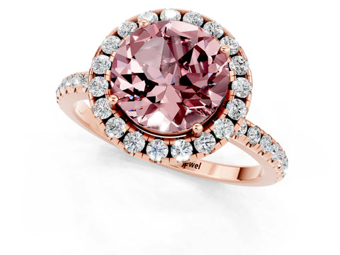 Rose gold Round Cut Cut Diamond Floral Halo Engagement Ring with Pavé Band and Prong Setting_1