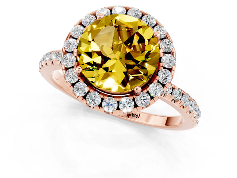 Rose gold Round Cut Cut Diamond Floral Halo Engagement Ring with Pavé Band and Prong Setting_1