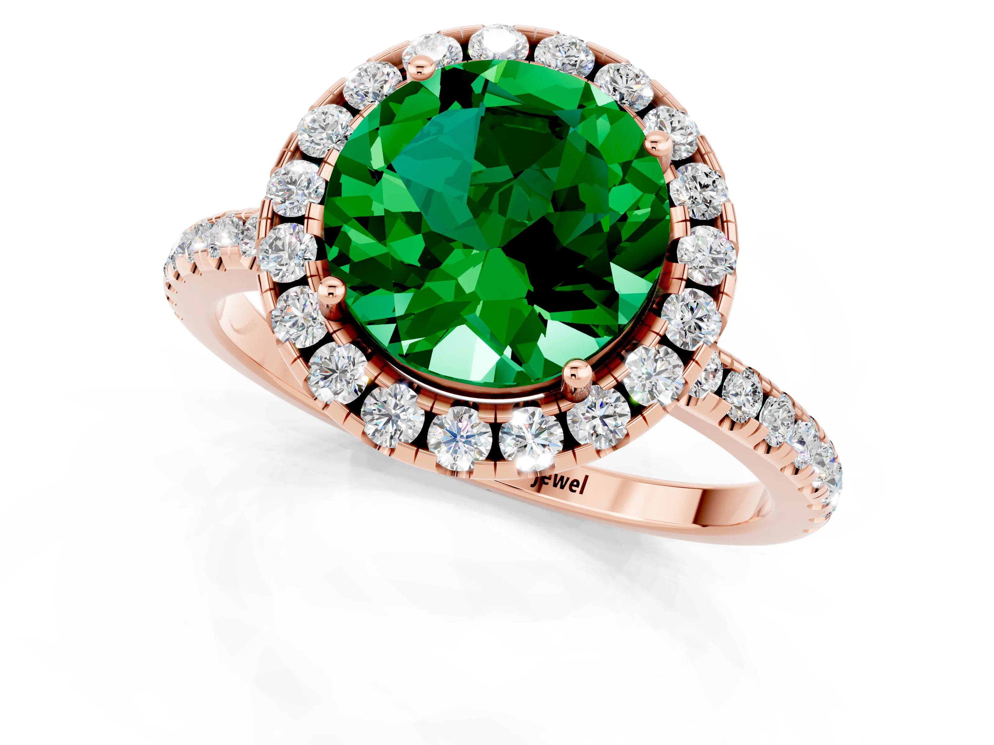 Rose gold Round Cut Cut Diamond Floral Halo Engagement Ring with Pavé Band and Prong Setting_1