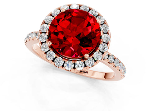 Rose gold Round Cut Cut Diamond Floral Halo Engagement Ring with Pavé Band and Prong Setting_1