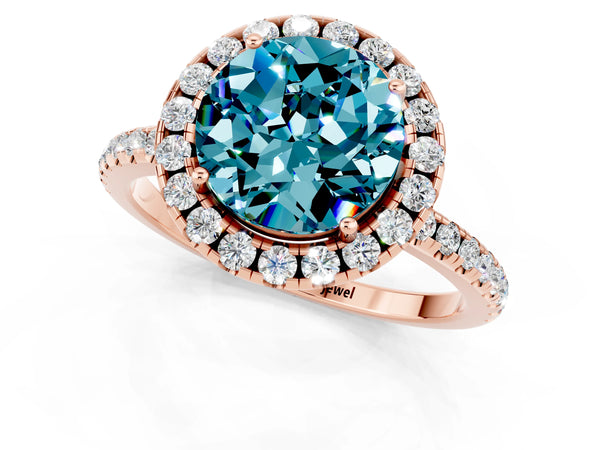 Rose gold Round Cut Cut Diamond Floral Halo Engagement Ring with Pavé Band and Prong Setting