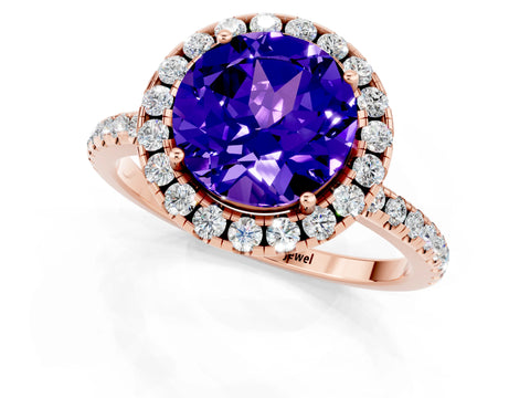 Rose gold Round Cut Cut Diamond Floral Halo Engagement Ring with Pavé Band and Prong Setting_1