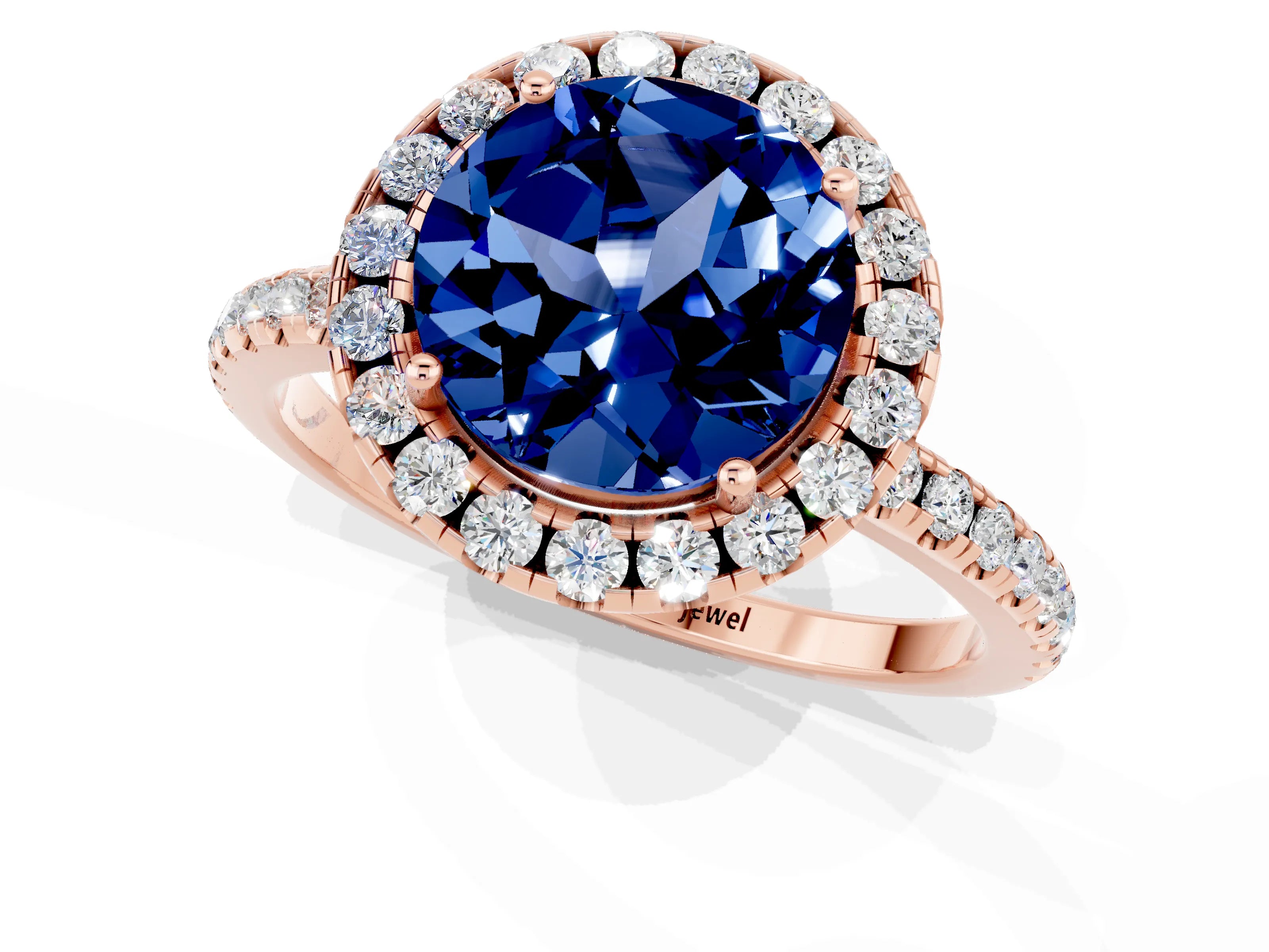 Rose gold Round Cut Cut Diamond Floral Halo Engagement Ring with Pavé Band and Prong Setting_1