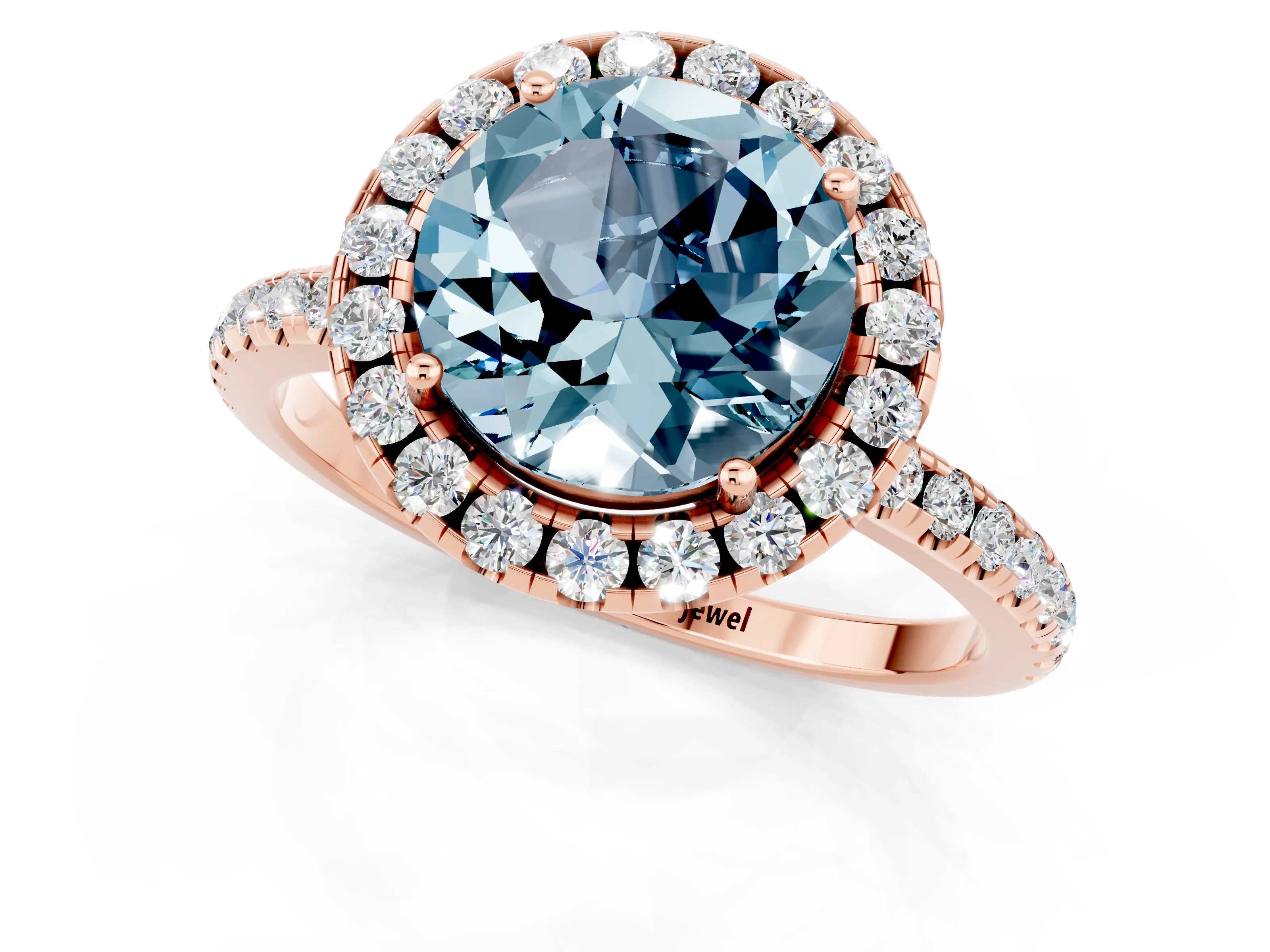 Rose gold Round Cut Cut Diamond Floral Halo Engagement Ring with Pavé Band and Prong Setting_1