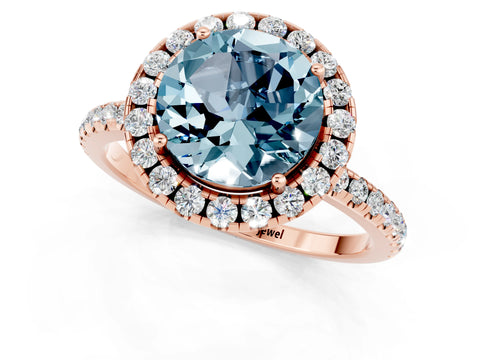 Rose gold Round Cut Cut Diamond Floral Halo Engagement Ring with Pavé Band and Prong Setting_1