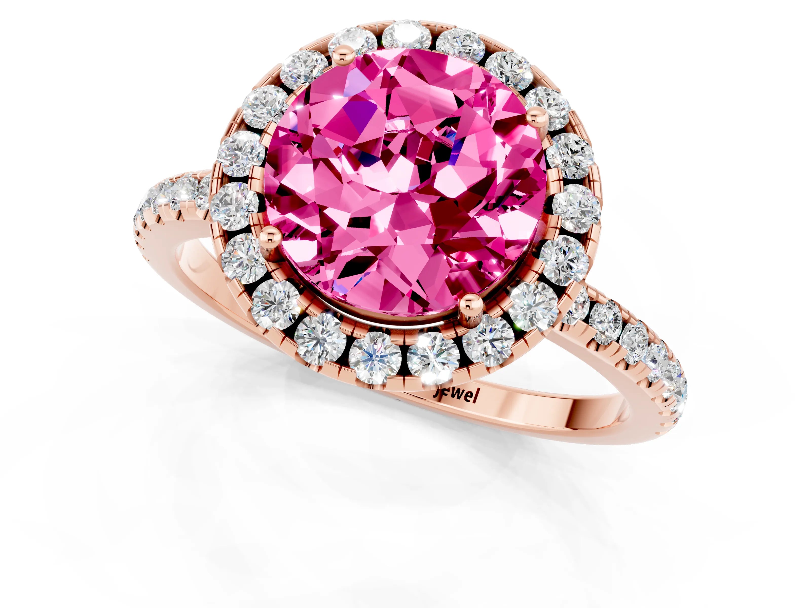 Rose gold Round Cut Cut Diamond Floral Halo Engagement Ring with Pavé Band and Prong Setting_1