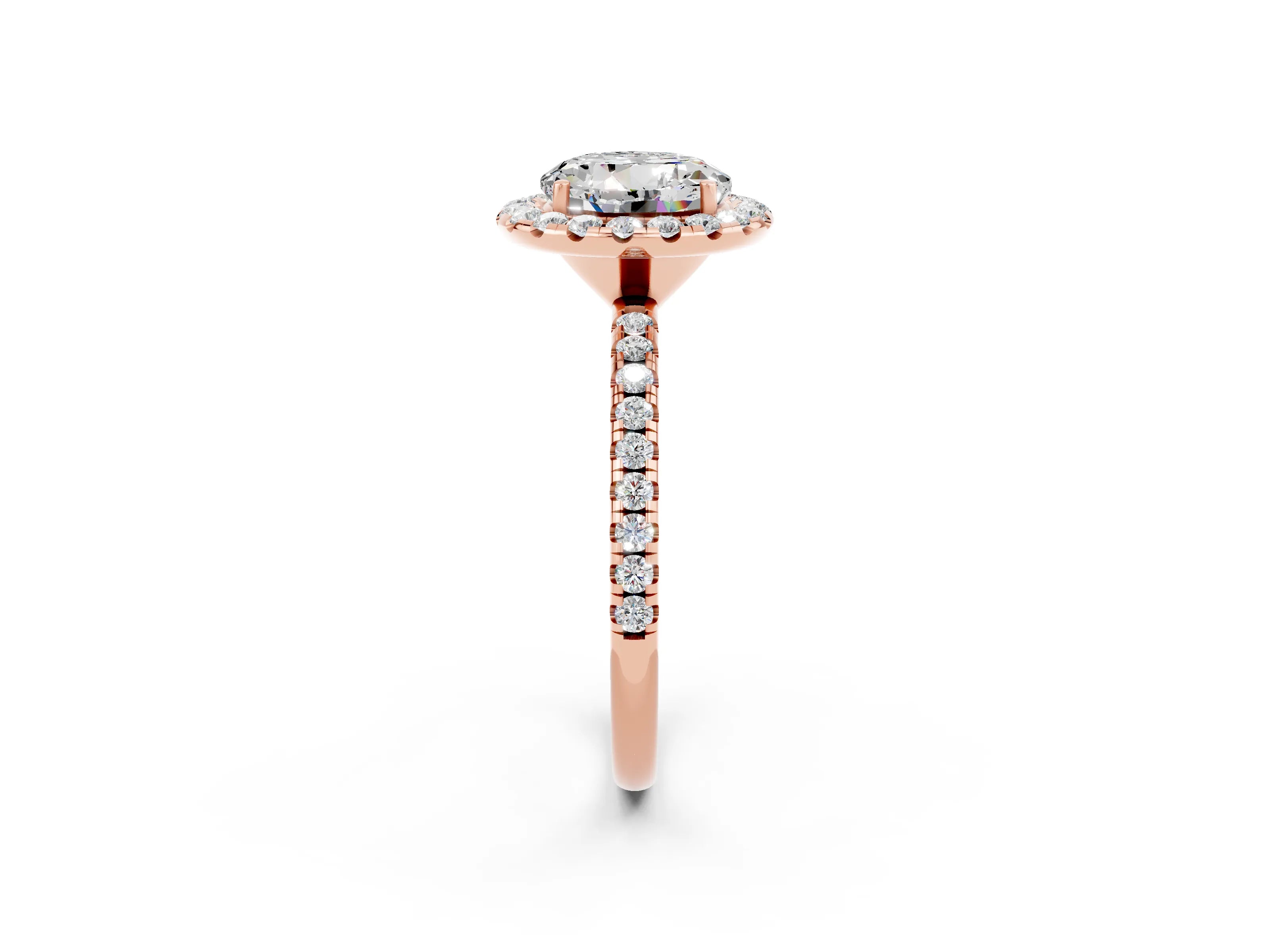 Rose gold Round Cut Cut Diamond Floral Halo Engagement Ring with Pavé Band and Prong Setting_2