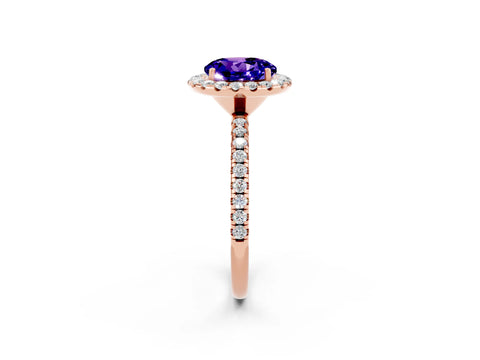 Rose gold Round Cut Cut Diamond Floral Halo Engagement Ring with Pavé Band and Prong Setting_2