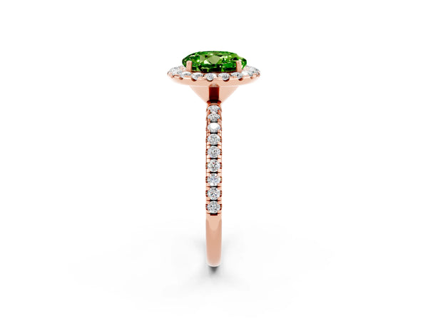 Rose gold Round Cut Cut Diamond Floral Halo Engagement Ring with Pavé Band and Prong Setting