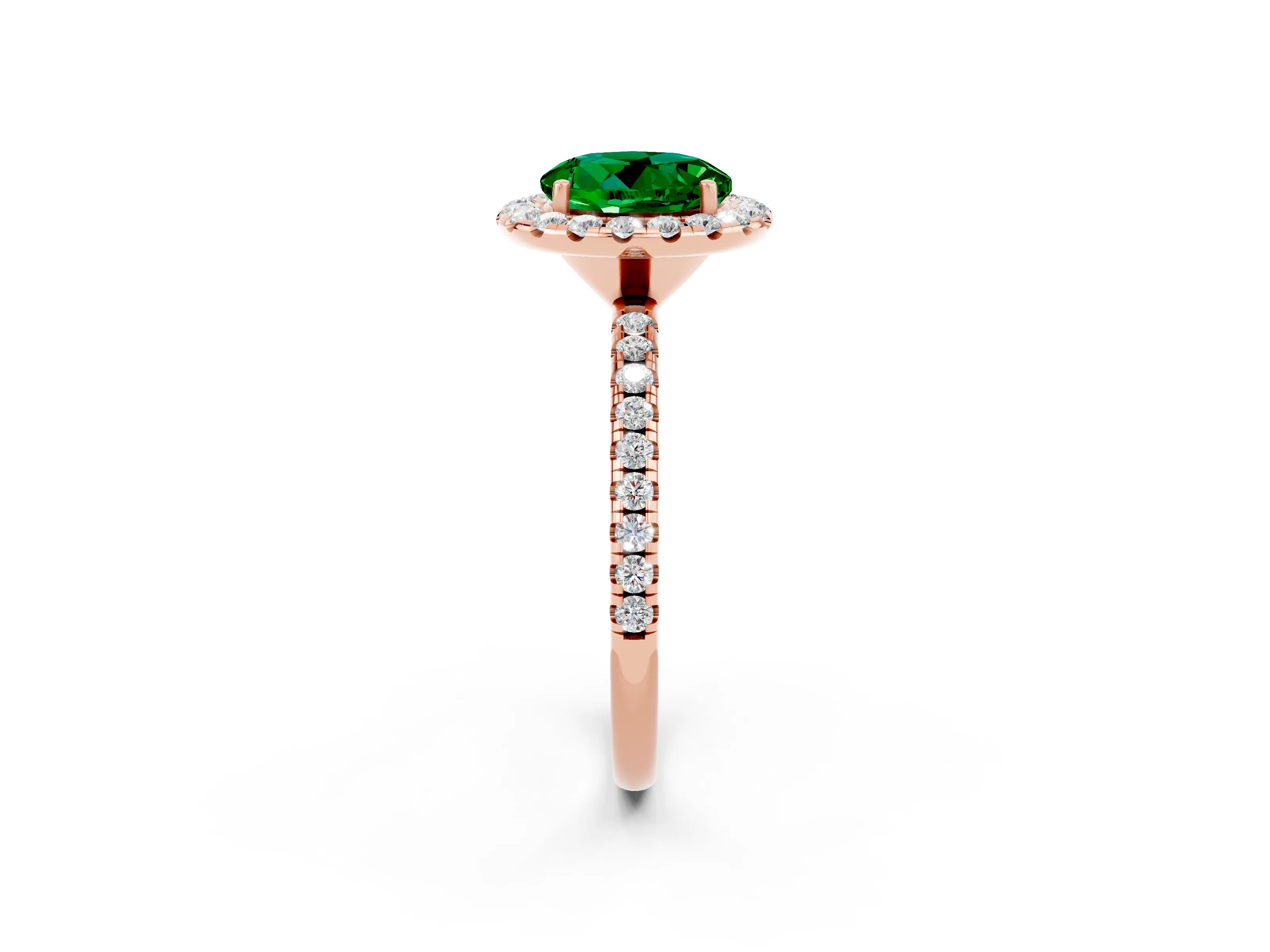 Rose gold Round Cut Cut Diamond Floral Halo Engagement Ring with Pavé Band and Prong Setting_2