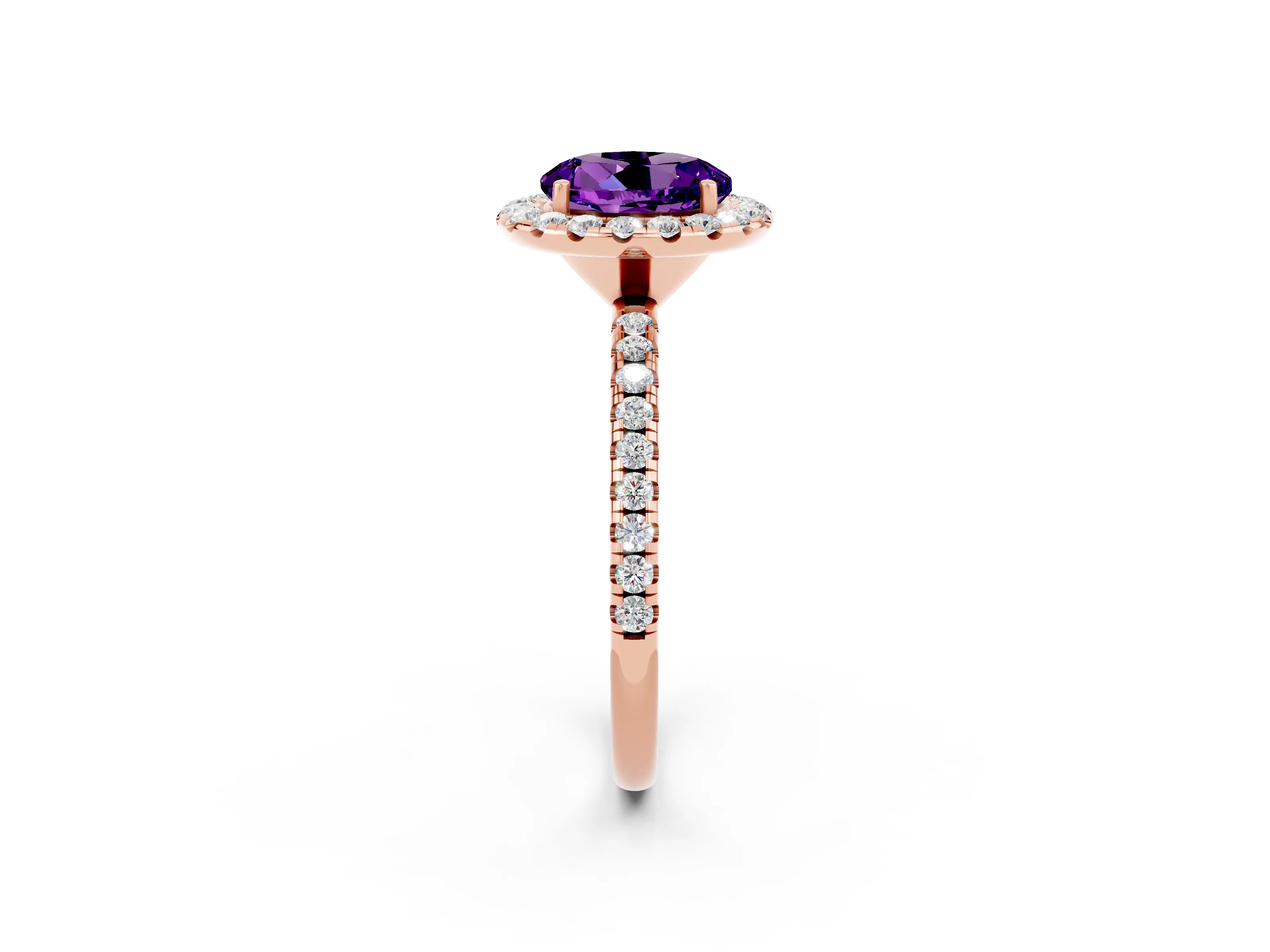 Rose gold Round Cut Cut Diamond Floral Halo Engagement Ring with Pavé Band and Prong Setting_2
