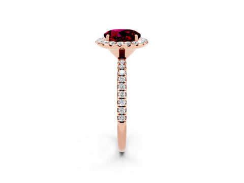 Rose gold Round Cut Cut Diamond Floral Halo Engagement Ring with Pavé Band and Prong Setting_2