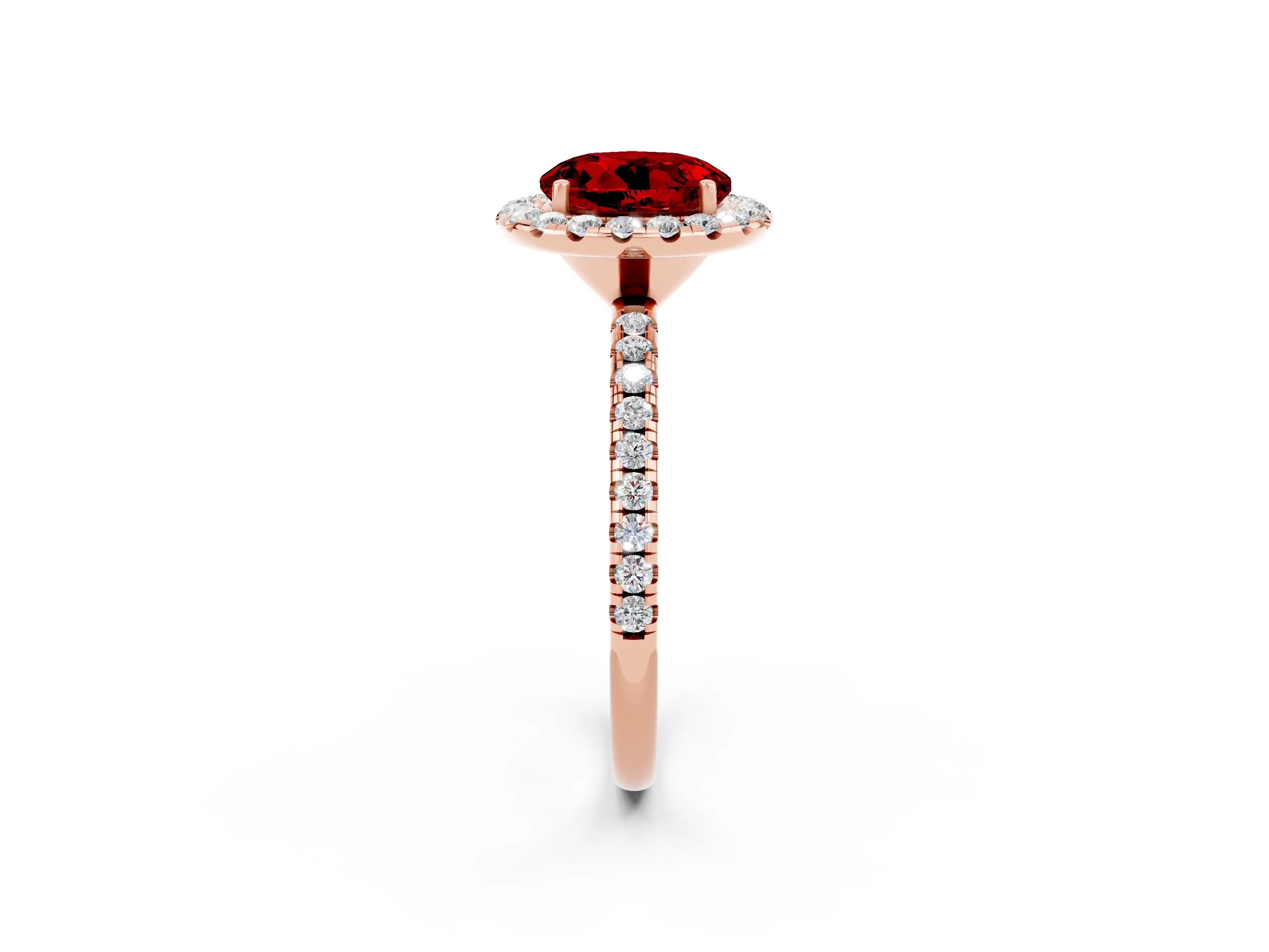 Rose gold Round Cut Cut Diamond Floral Halo Engagement Ring with Pavé Band and Prong Setting_2